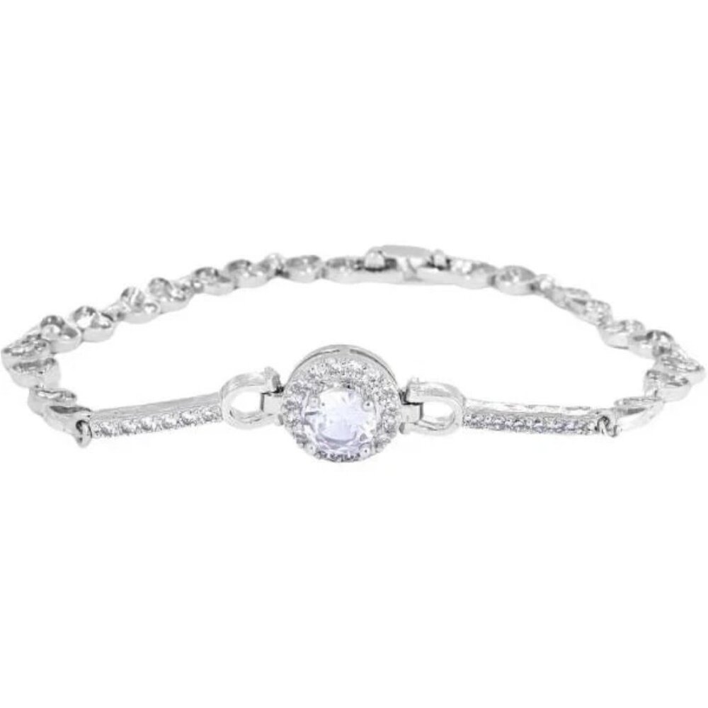 Women's Halo Tennis Bracelet 8-Inch, 18K White Gold Plated